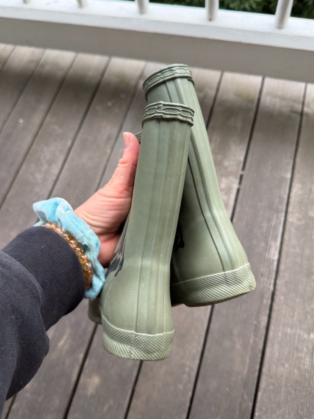 HUNTER Green Dinosaur Bone Rain Boots Size 9 - Picture 5 of 9